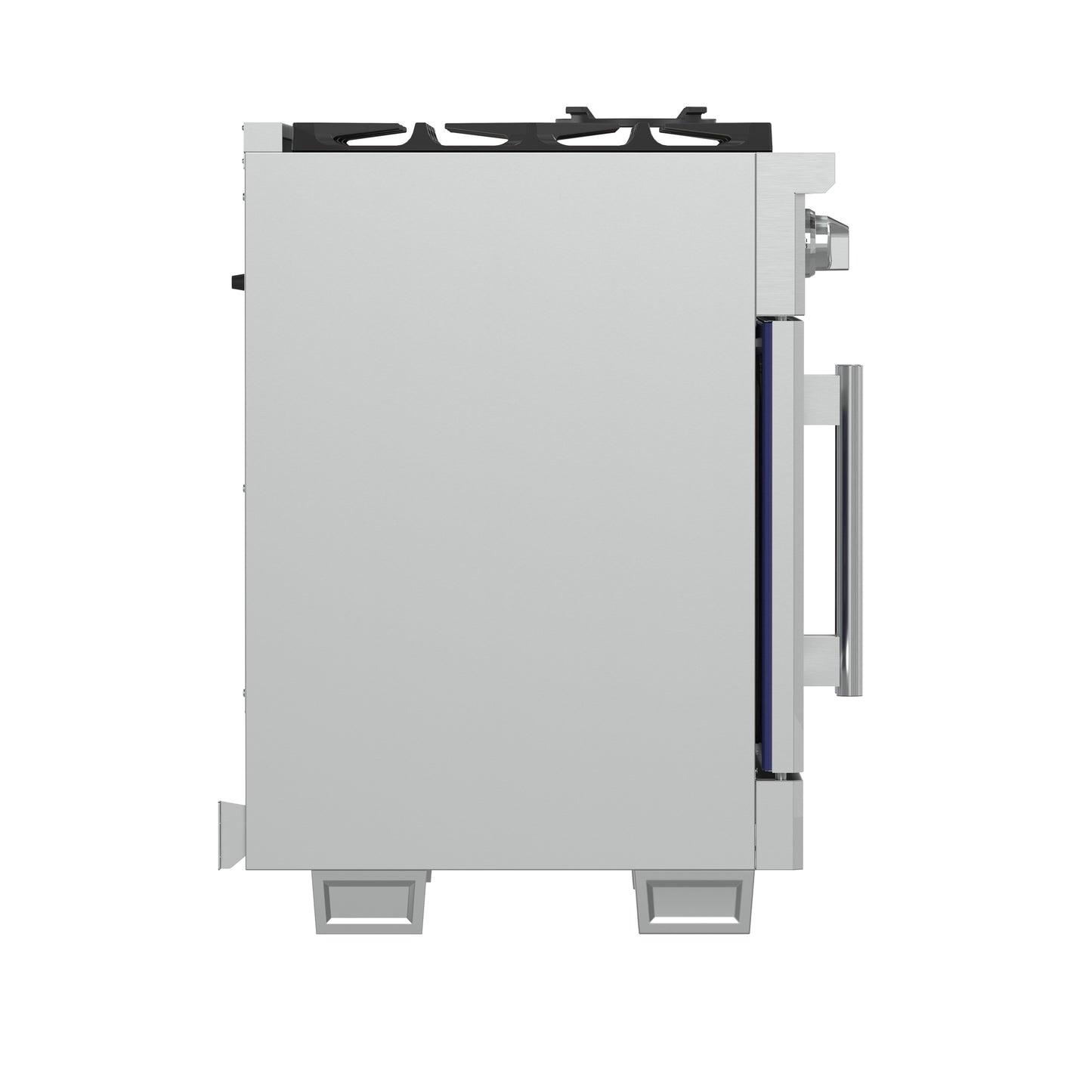 Cocina a gas independiente Forno Capriasca de 91 cm con puerta francesa, 6 quemadores, horno de convección y eficiencia energética.