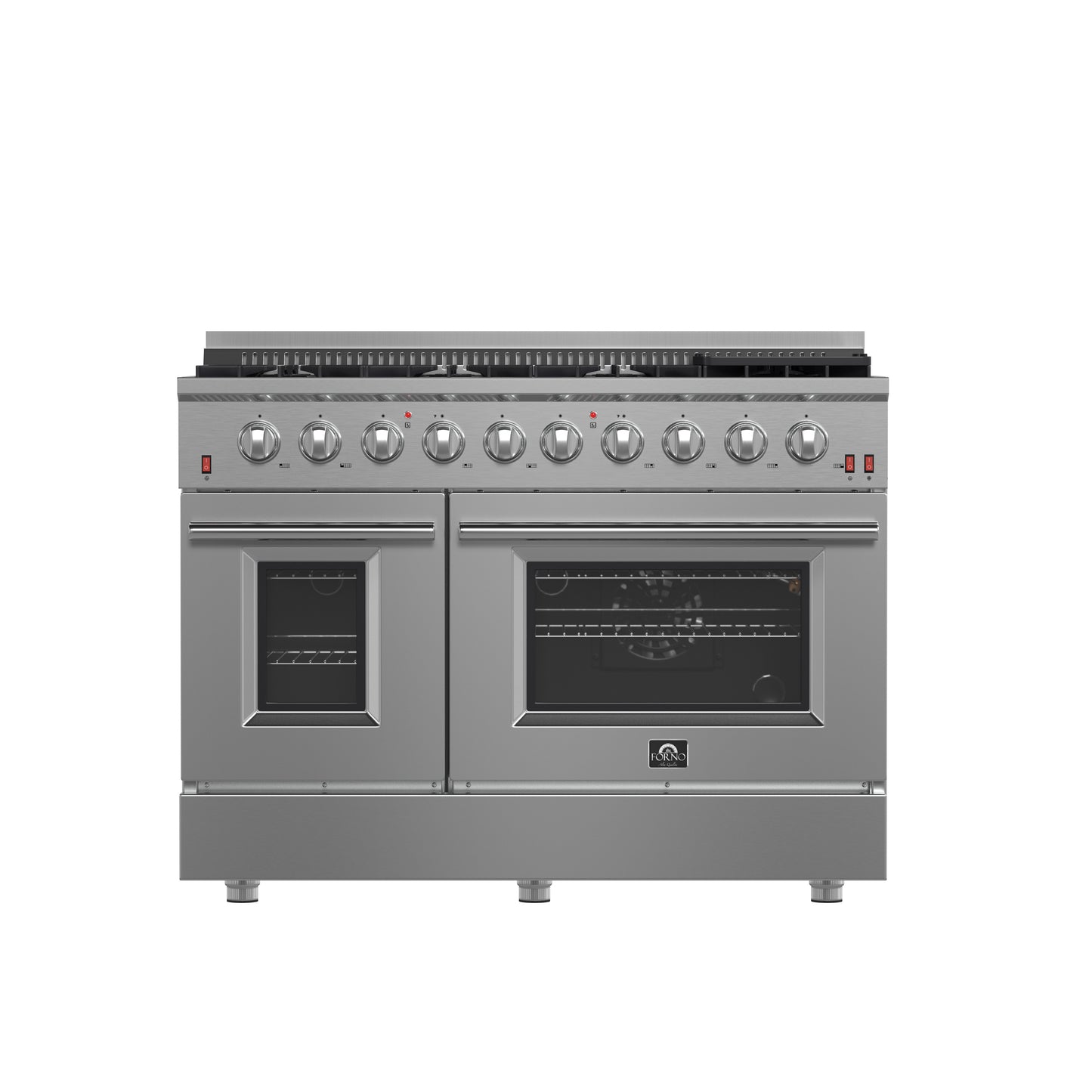 Ensemble de cuisine 3 pièces Premium FORNO : cuisinière à gaz autonome FORNO Galiano 48 po, réfrigérateur convertible double combiné FORNO Rizzuto 60 po, hotte murale FORNO 48 po (FBDL-018-02US)