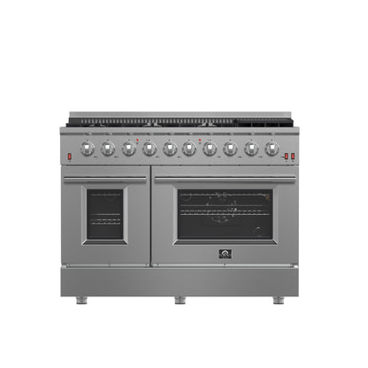 Ensemble de cuisine 3 pièces Premium FORNO : cuisinière à gaz autonome FORNO Galiano 48 po, réfrigérateur convertible double combiné FORNO Rizzuto 60 po, hotte murale FORNO 48 po (FBDL-018-02US)