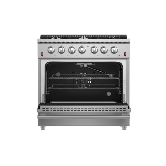 Cocina a gas independiente Forno Galiano de 36 pulgadas, acero inoxidable, 6 quemadores, de bajo consumo