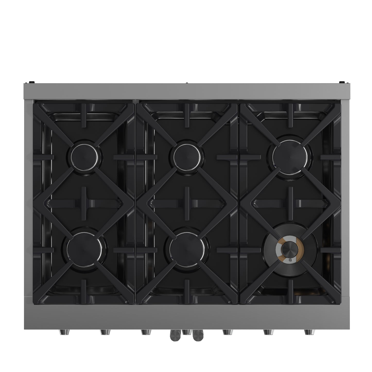 Cocina a gas independiente Forno Massimo de 36 pulgadas con puerta francesa, 6 quemadores, horno de convección y eficiencia energética.