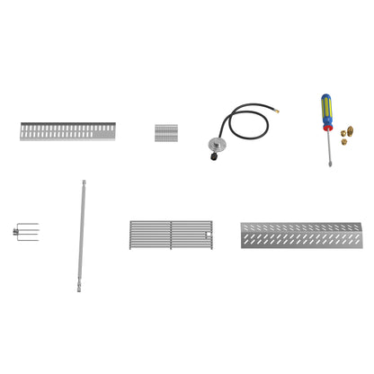 Cocina exterior Forno All'Aperto de 87,600 BTU con 4 quemadores, quemadores infrarrojos, quemador lateral, encimeras de piedra sinterizada negra, horno de pizza a gas, módulo de fregadero, barra y centro de bebidas.