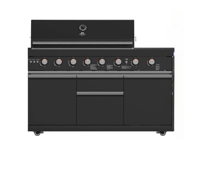 Forno All’Aperto 99,600 BTU Outdoor Kitchen, 5 Burners, Infrared Burners, Side Burner, Black Sintered Stone Countertops, Gas Pizza Oven, Sink Module, Bar & Beverage Center - Forno Appliances