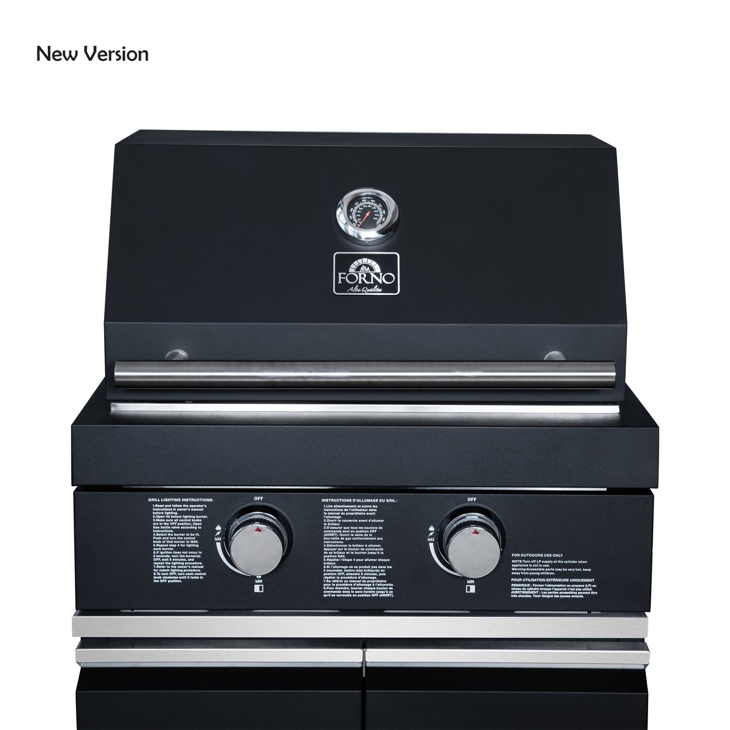 Cuisine extérieure Forno All'Aperto 99 600 BTU, 5 brûleurs, brûleurs infrarouges, brûleur latéral, comptoirs en pierre frittée noire, four à pizza à gaz, module évier, bar & Centre de boissons