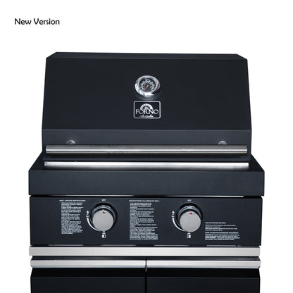 Cuisine extérieure Forno All'Aperto 99 600 BTU, 5 brûleurs, brûleurs infrarouges, brûleur latéral, comptoirs en pierre frittée noire, four à pizza à gaz, module évier, bar & Centre de boissons