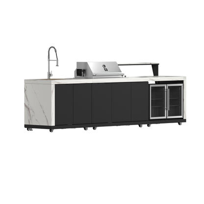 Cocina exterior Forno Rimini: barbacoa de 76 cm, 62 600 BTU, refrigerador de 1,4 m³, encimeras blancas