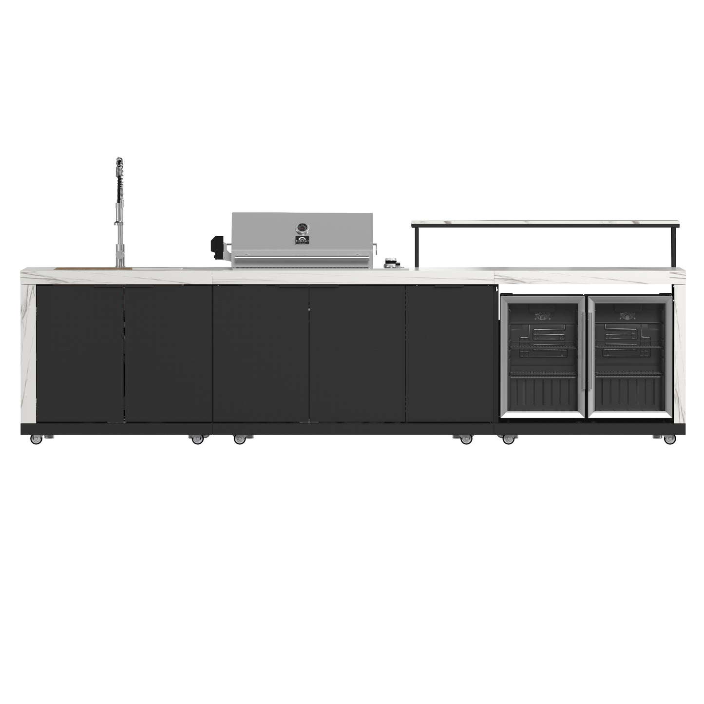 Cocina exterior Forno Rimini: barbacoa de 76 cm, 62 600 BTU, refrigerador de 1,4 m³, encimeras blancas