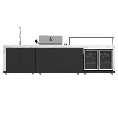 Cocina exterior Forno Rimini: barbacoa de 76 cm, 62 600 BTU, refrigerador de 1,4 m³, encimeras blancas