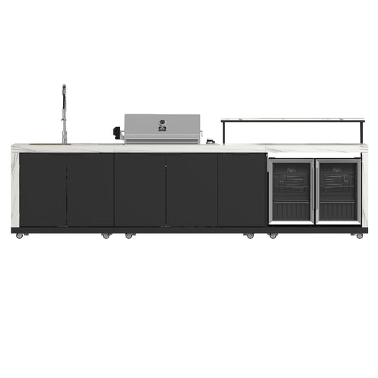 Cocina exterior Forno Rimini: barbacoa de 76 cm, 62 600 BTU, refrigerador de 1,4 m³, encimeras blancas