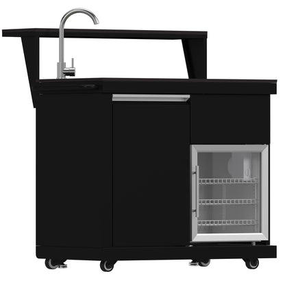Forno All'Aperto BBQ de 62,600 BTU, 3 quemadores de acero inoxidable, quemadores infrarrojos, módulo de fregadero, encimeras de piedra sinterizada negra, barra y centro de bebidas