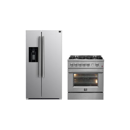 Ensemble de cuisine haut de gamme FORNO 2 pièces : cuisinière à gaz Giovanni 30 po en acier inoxydable, réfrigérateur côte à côte Forno Salerno 36 po en acier inoxydable 20 pi³ - FBDL-020-03-CAUS