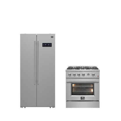 Conjunto de cocina premium de 2 piezas FORNO: cocina a gas Marco de 30 pulgadas en acero inoxidable, refrigerador Forno Salerno de 33 pulgadas de acero inoxidable de 15.6 pies cúbicos - FBDL-021-01CAUS