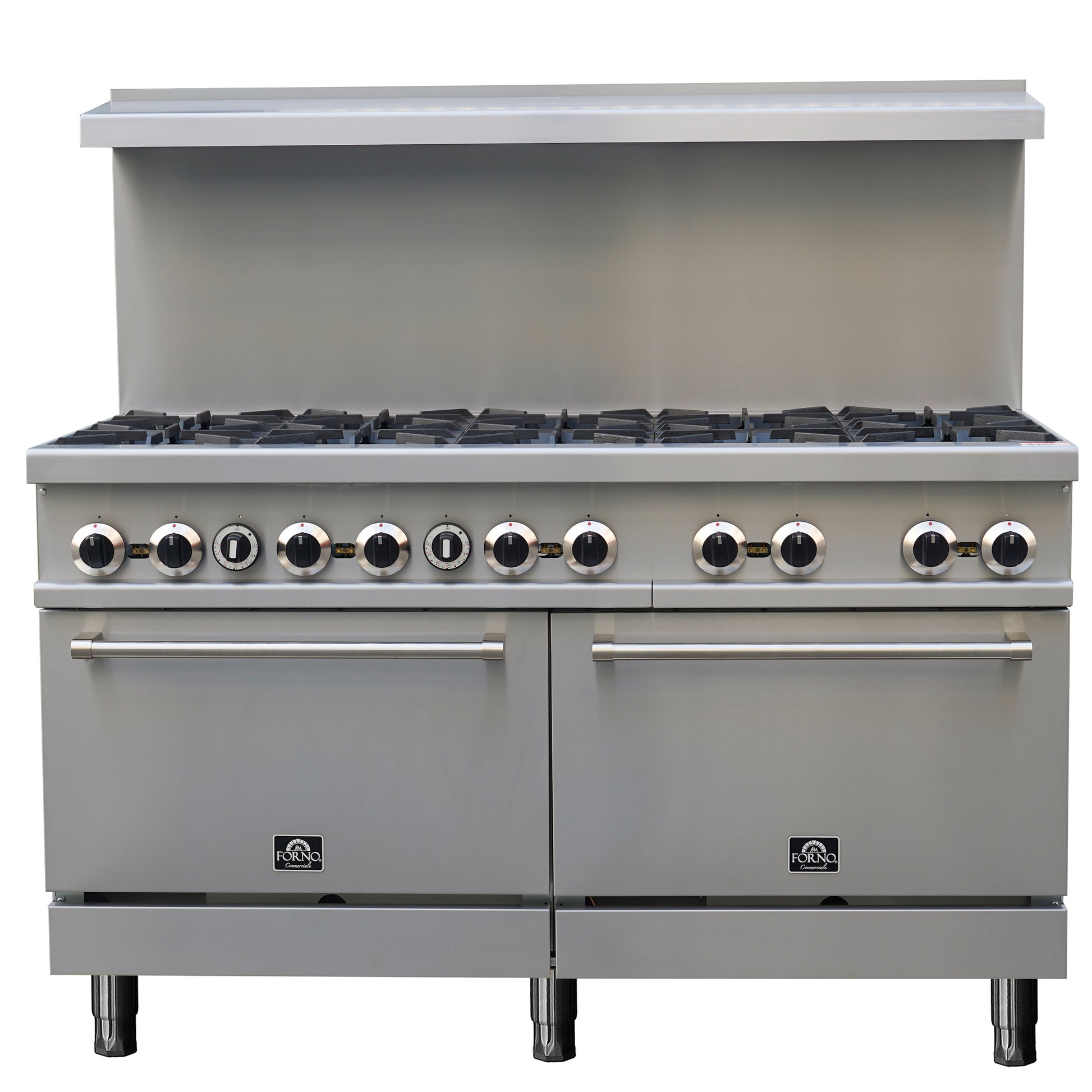 Forno Commerciale 60 Inch Stainless Steel Gas Range, 10 Burners 300,000 BTU Total, 9.3 cu.ft. Ovens - Forno Appliances