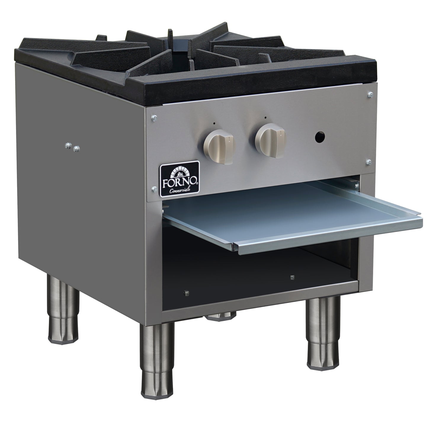Forno Commerciale gas stock pot range, 1 powerful 3-ring burner, 80,000 BTU, durable stainless steel, heavy-duty cast iron grate - Forno Appliances