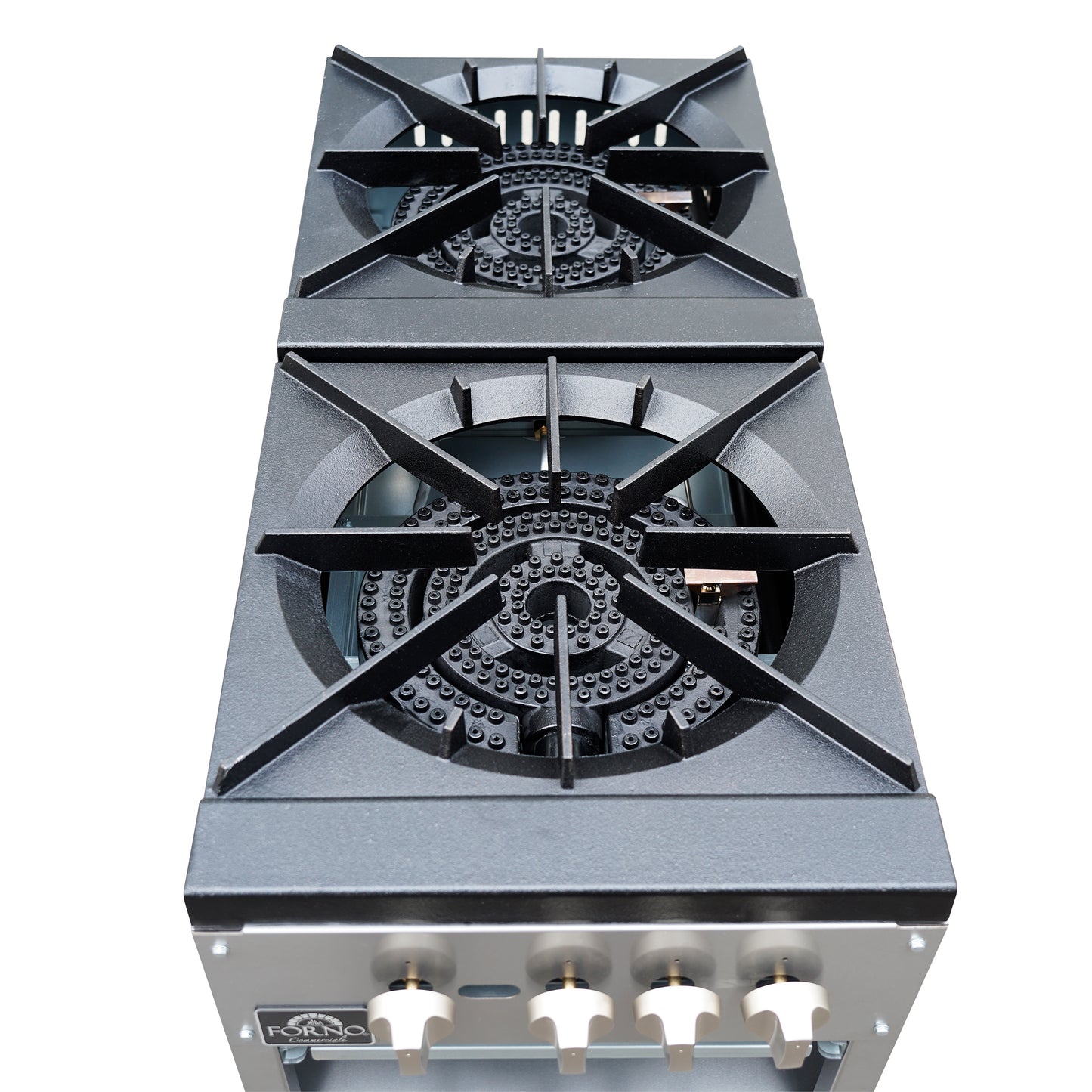 Forno Commerciale gas stock pot range, 2 powerful 3-ring burners, 160,000 BTU, durable stainless steel, heavy-duty cast iron grates - Forno Appliances