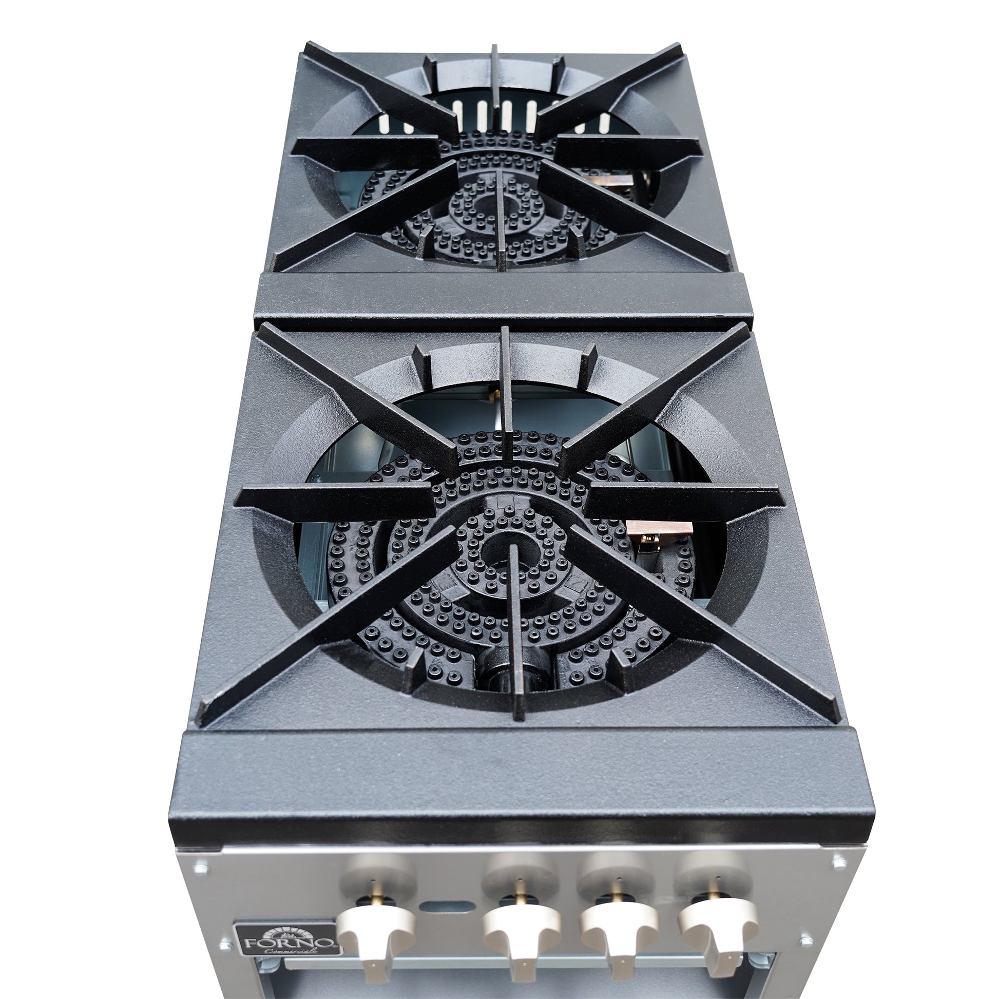 Forno Commerciale gas stock pot range, 2 powerful 3-ring burners, 160,000 BTU, durable stainless steel, heavy-duty cast iron grates - Forno Appliances