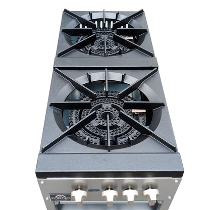 Forno Commerciale gas stock pot range, 2 powerful 3-ring burners, 160,000 BTU, durable stainless steel, heavy-duty cast iron grates - Forno Appliances