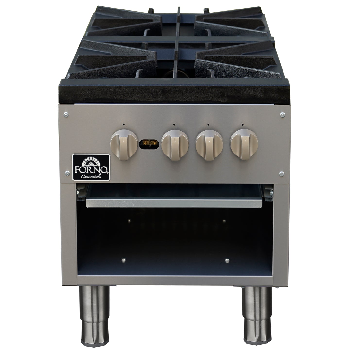 Forno Commerciale gas stock pot range, 2 powerful 3-ring burners, 160,000 BTU, durable stainless steel, heavy-duty cast iron grates - Forno Appliances