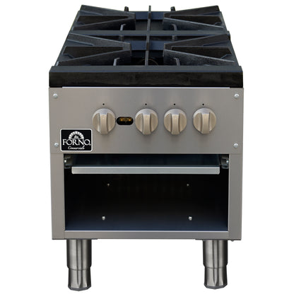 Forno Commerciale gas stock pot range, 2 powerful 3-ring burners, 160,000 BTU, durable stainless steel, heavy-duty cast iron grates - Forno Appliances