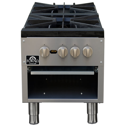 Forno Commerciale gas stock pot range, 2 powerful 3-ring burners, 160,000 BTU, durable stainless steel, heavy-duty cast iron grates - Forno Appliances