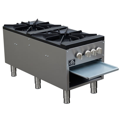 Forno Commerciale gas stock pot range, 2 powerful 3-ring burners, 160,000 BTU, durable stainless steel, heavy-duty cast iron grates - Forno Appliances