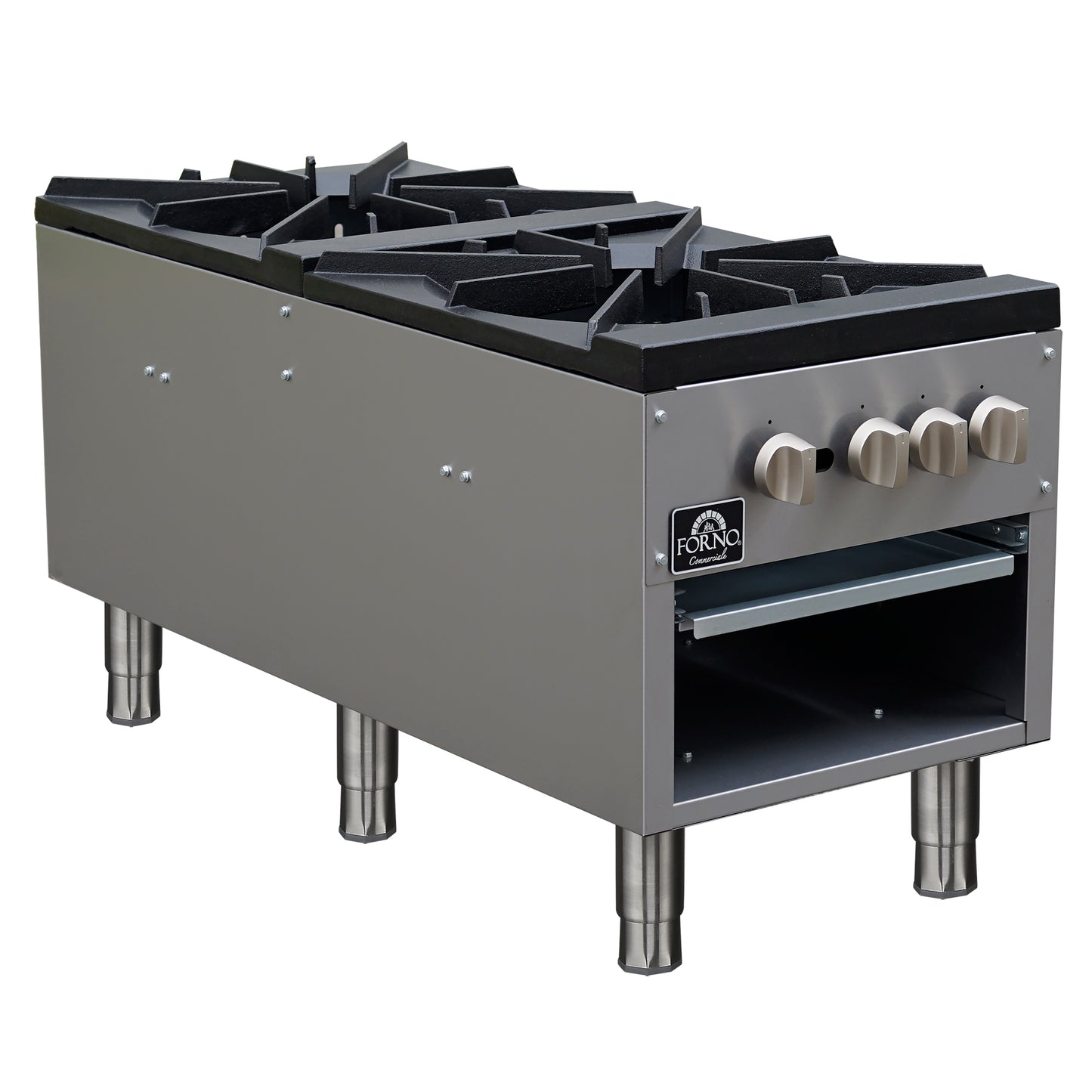 Forno Commerciale gas stock pot range, 2 powerful 3-ring burners, 160,000 BTU, durable stainless steel, heavy-duty cast iron grates - Forno Appliances
