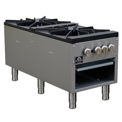 Forno Commerciale gas stock pot range, 2 powerful 3-ring burners, 160,000 BTU, durable stainless steel, heavy-duty cast iron grates - Forno Appliances
