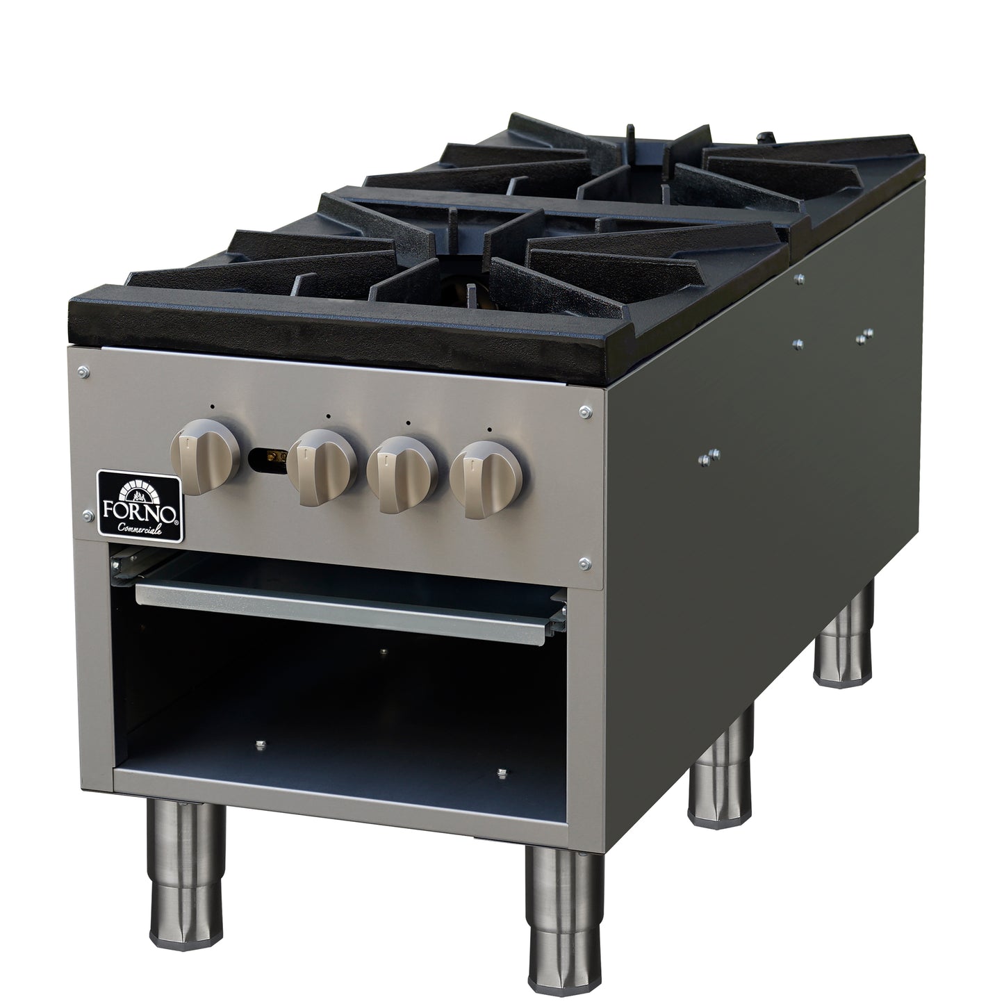 Forno Commerciale gas stock pot range, 2 powerful 3-ring burners, 160,000 BTU, durable stainless steel, heavy-duty cast iron grates - Forno Appliances