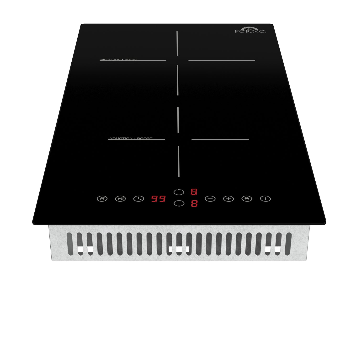 Placa de inducción Forno Parco de 12 pulgadas, 2 zonas, 3600 W de potencia total, control táctil, 9 niveles de potencia y función Booster