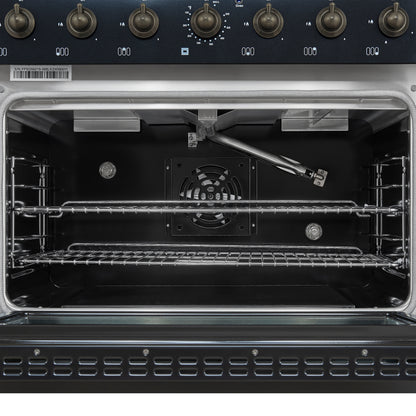 Forno Antico 36-inch Dual Fuel Range, Black and Antique Brass, 6 Burners, 4.5 cu.ft. Convection Oven - Forno Appliances