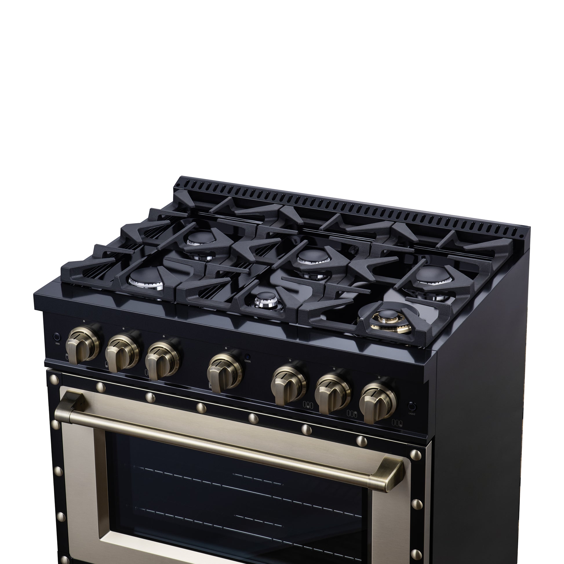 Valente 36" Dual Fuel Range in Black, 6 Sealed Burners, 71 000 BTU Cooktop Output , 5.2 Cu.Ft. convection Oven, Telescopic Racks - Forno Appliances