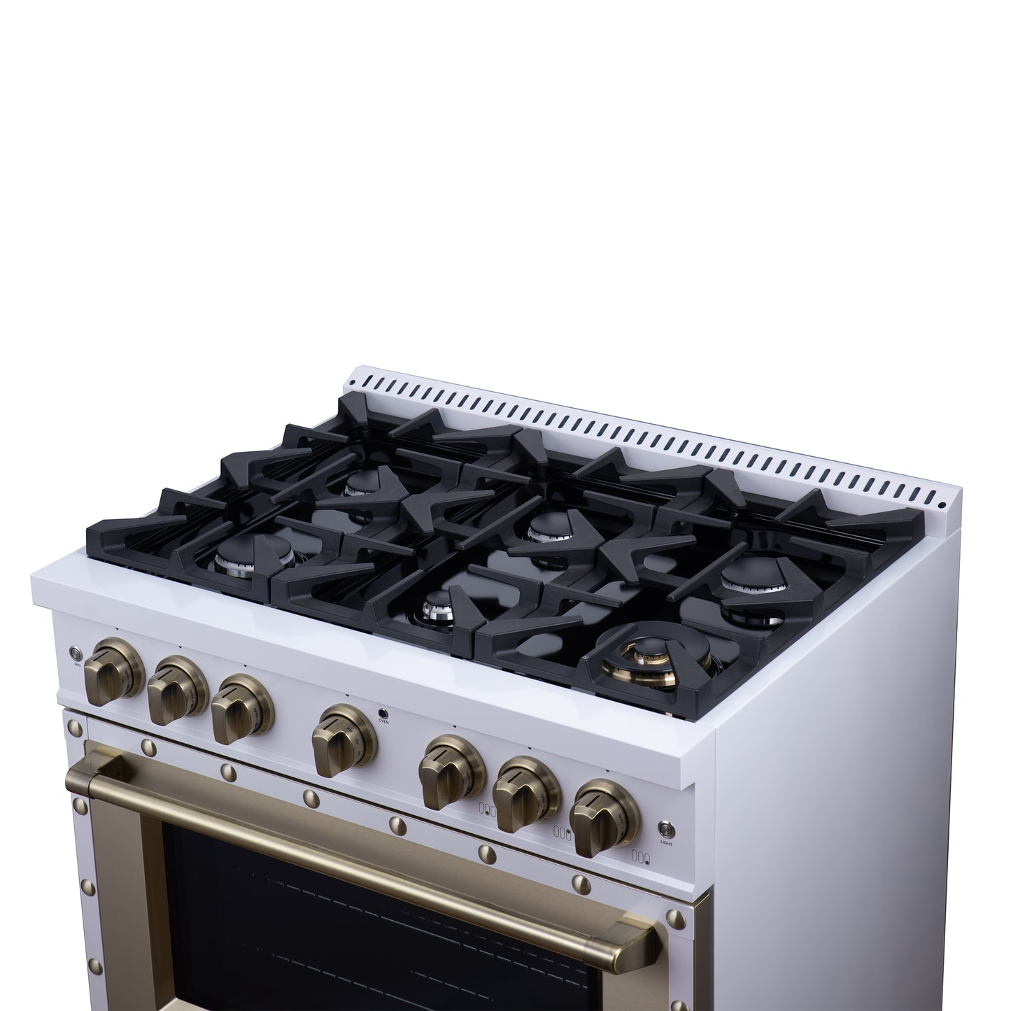 Valente 36" Dual Fuel Range in White, 6 Sealed Burners, 71 000 BTU Cooktop Output , 5.2 Cu.Ft. convection Oven, Telescopic Racks - Forno Appliances