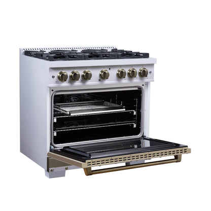 Valente 36" Dual Fuel Range in White, 6 Sealed Burners, 71 000 BTU Cooktop Output , 5.2 Cu.Ft. convection Oven, Telescopic Racks - Forno Appliances