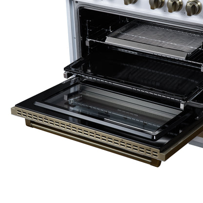Valente 36" Dual Fuel Range in White, 6 Sealed Burners, 71 000 BTU Cooktop Output , 5.2 Cu.Ft. convection Oven, Telescopic Racks - Forno Appliances