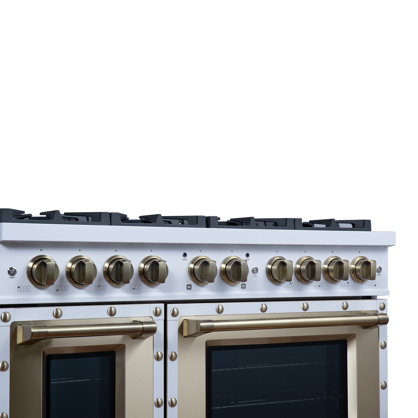 Valente 48" Dual Fuel Range in White, 8 Sealed Burners, 94 000 BTU Cooktop Output, 6.7 Cu.Ft. Double Oven, Telescopic Racks - Forno Appliances