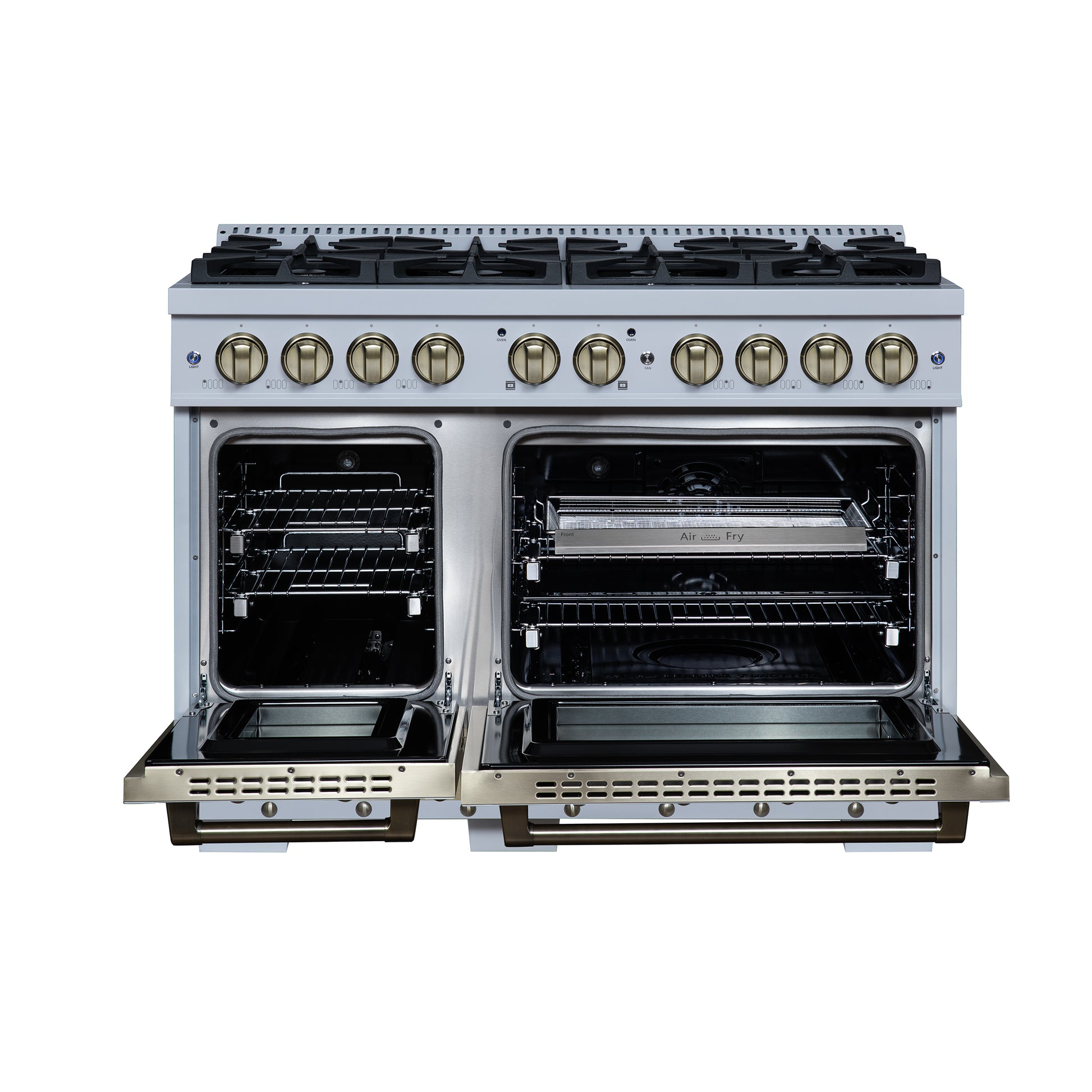 Valente 48" Dual Fuel Range in White, 8 Sealed Burners, 94 000 BTU Cooktop Output, 6.7 Cu.Ft. Double Oven, Telescopic Racks - Forno Appliances