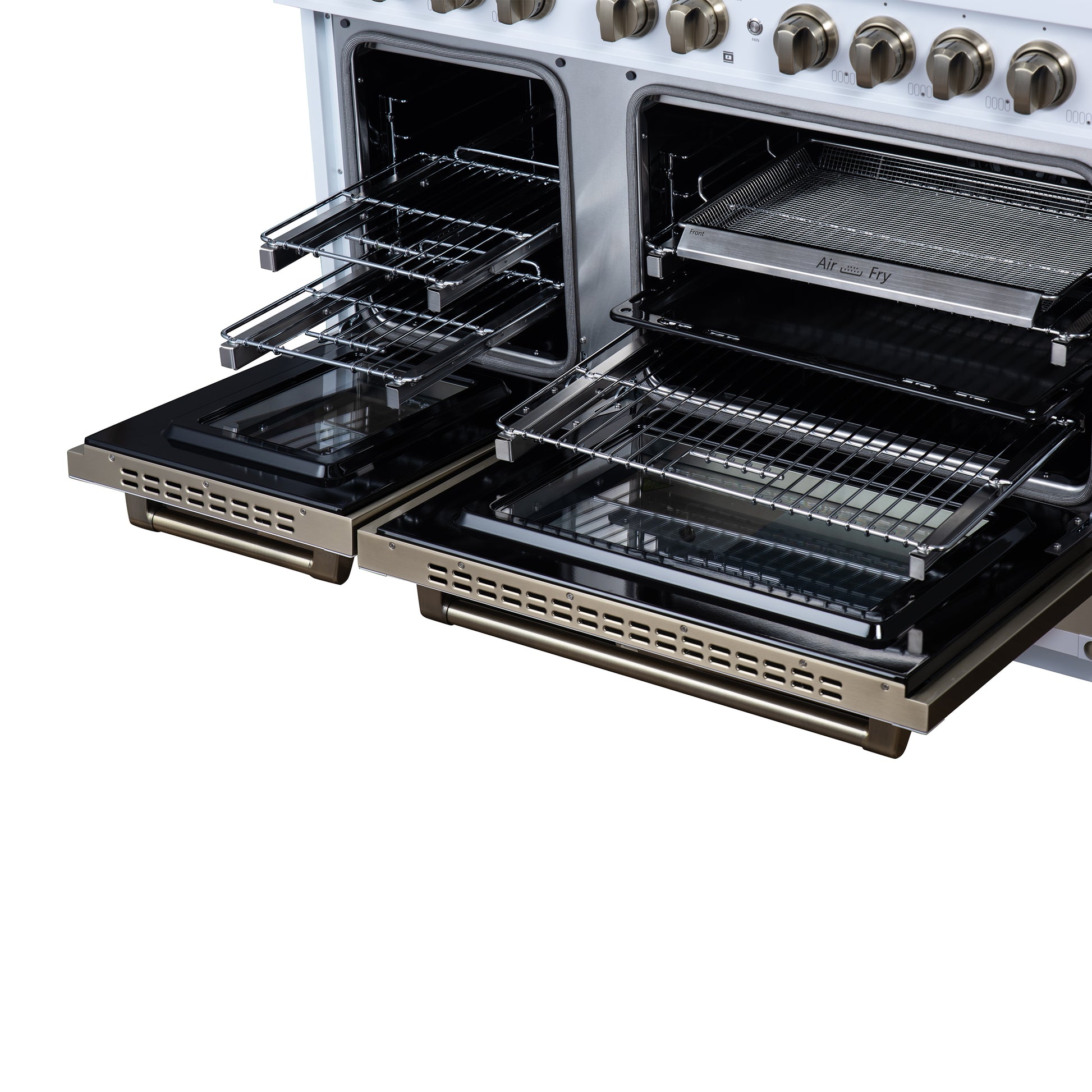 Valente 48" Dual Fuel Range in White, 8 Sealed Burners, 94 000 BTU Cooktop Output, 6.7 Cu.Ft. Double Oven, Telescopic Racks - Forno Appliances