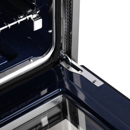 Cocina independiente Forno Massimo de 30 pulgadas con doble combustible, color negro y accesorios de latón antiguo, 4 quemadores y horno de convección de 4.32 pies cúbicos.