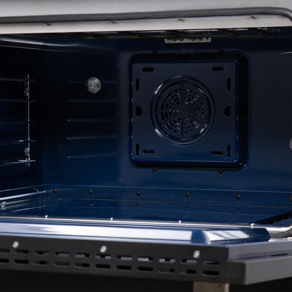 Cuisinière bi-énergie autonome Forno Massimo de 36 pouces, noire, avec accessoires en laiton antique, 6 brûleurs et four à convection de 5,36 pi³.