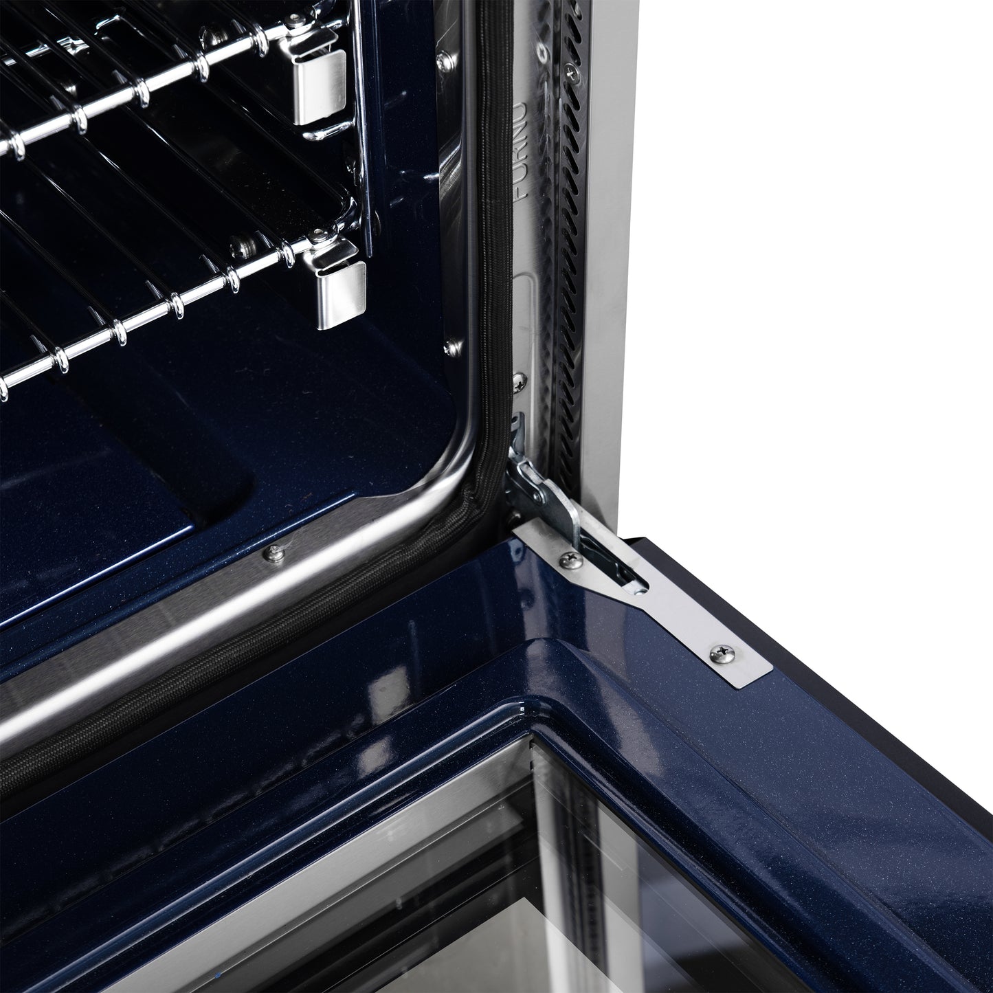 Cuisinière bi-énergie autonome Forno Massimo de 36 pouces, noire, avec accessoires en laiton antique, 6 brûleurs et four à convection de 5,36 pi³.