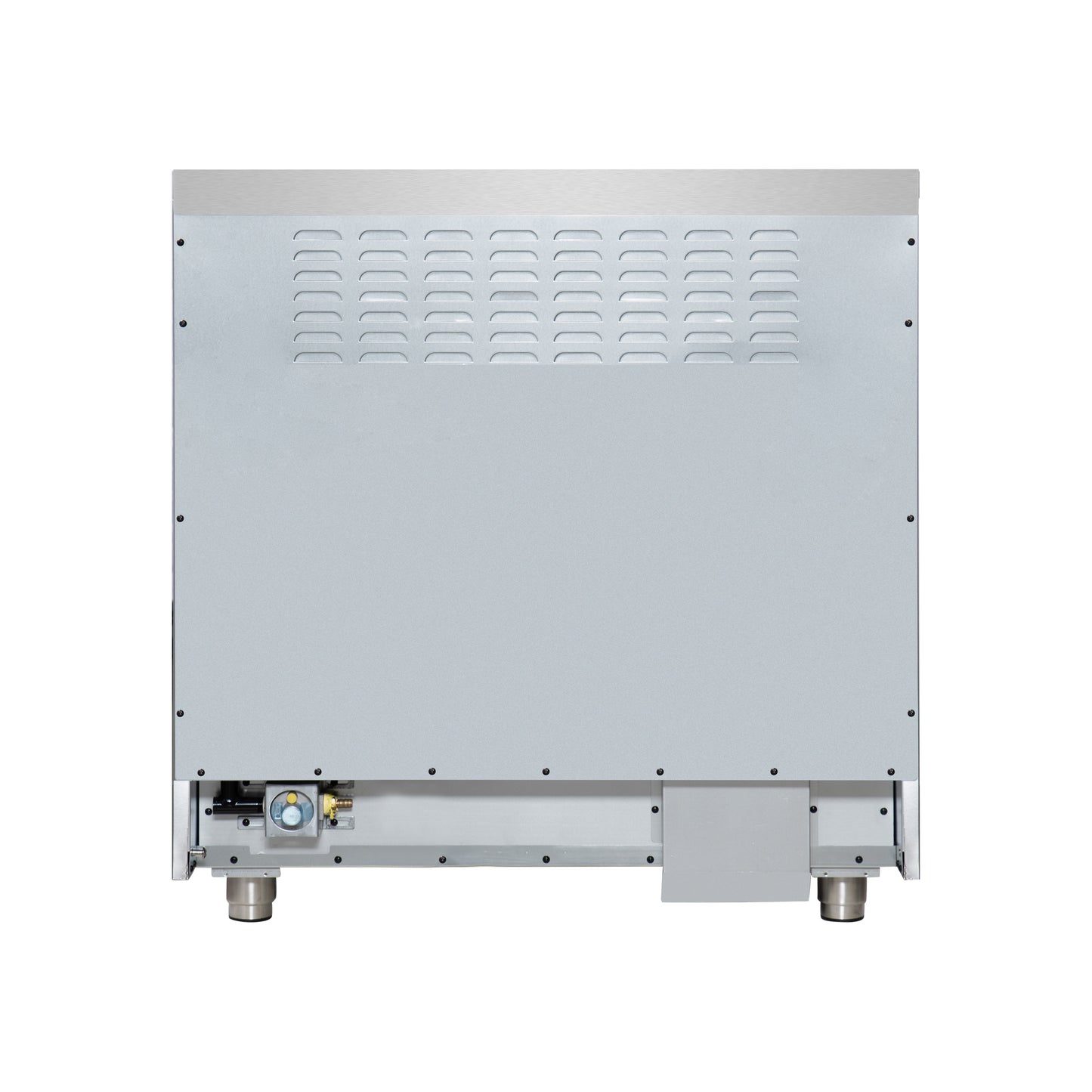 Cuisinière bi-énergie autonome Forno Massimo de 36 pouces, blanche, avec accessoires en laiton antique, 6 brûleurs et four à convection de 5,36 pi³.