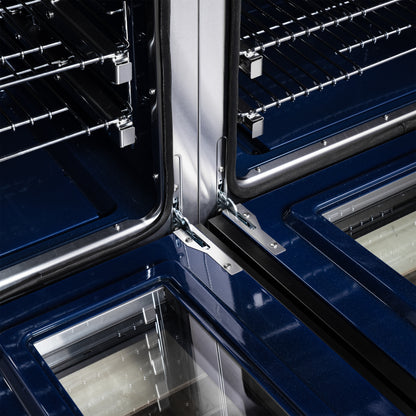 Cuisinière bi-énergie autonome Forno Massimo de 48 pouces, noire, avec accessoires en laiton antique, 8 brûleurs et four à convection de 6,58 pi³.