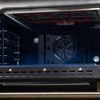 Cuisinière bi-énergie autonome Forno Massimo de 48 pouces, noire, avec accessoires en laiton antique, 8 brûleurs et four à convection de 6,58 pi³.