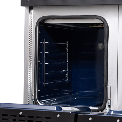 Cuisinière bi-énergie autonome Forno Massimo de 48 pouces, noire, avec accessoires en laiton antique, 8 brûleurs et four à convection de 6,58 pi³.