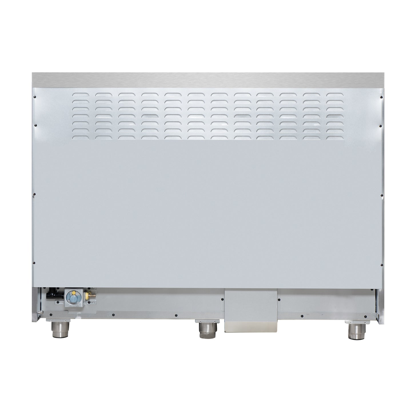 Cuisinière bi-énergie autonome Forno Massimo de 48 pouces, blanche, avec accessoires en laiton antique, 8 brûleurs et four à convection de 6,58 pi³.