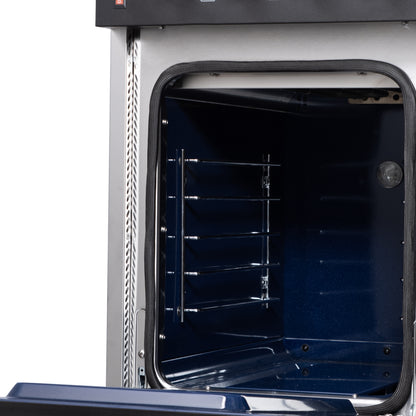 Cuisinière bi-énergie autonome Forno Massimo de 48 pouces, blanche, avec accessoires en laiton antique, 8 brûleurs et four à convection de 6,58 pi³.