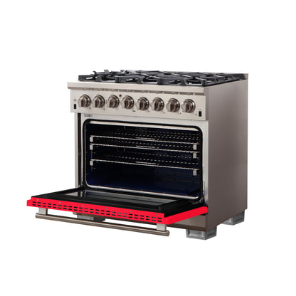 Forno Capriasca 36-Inch Freestanding Dual Fuel Range, 6 Burners, True Convection Oven, Red Door