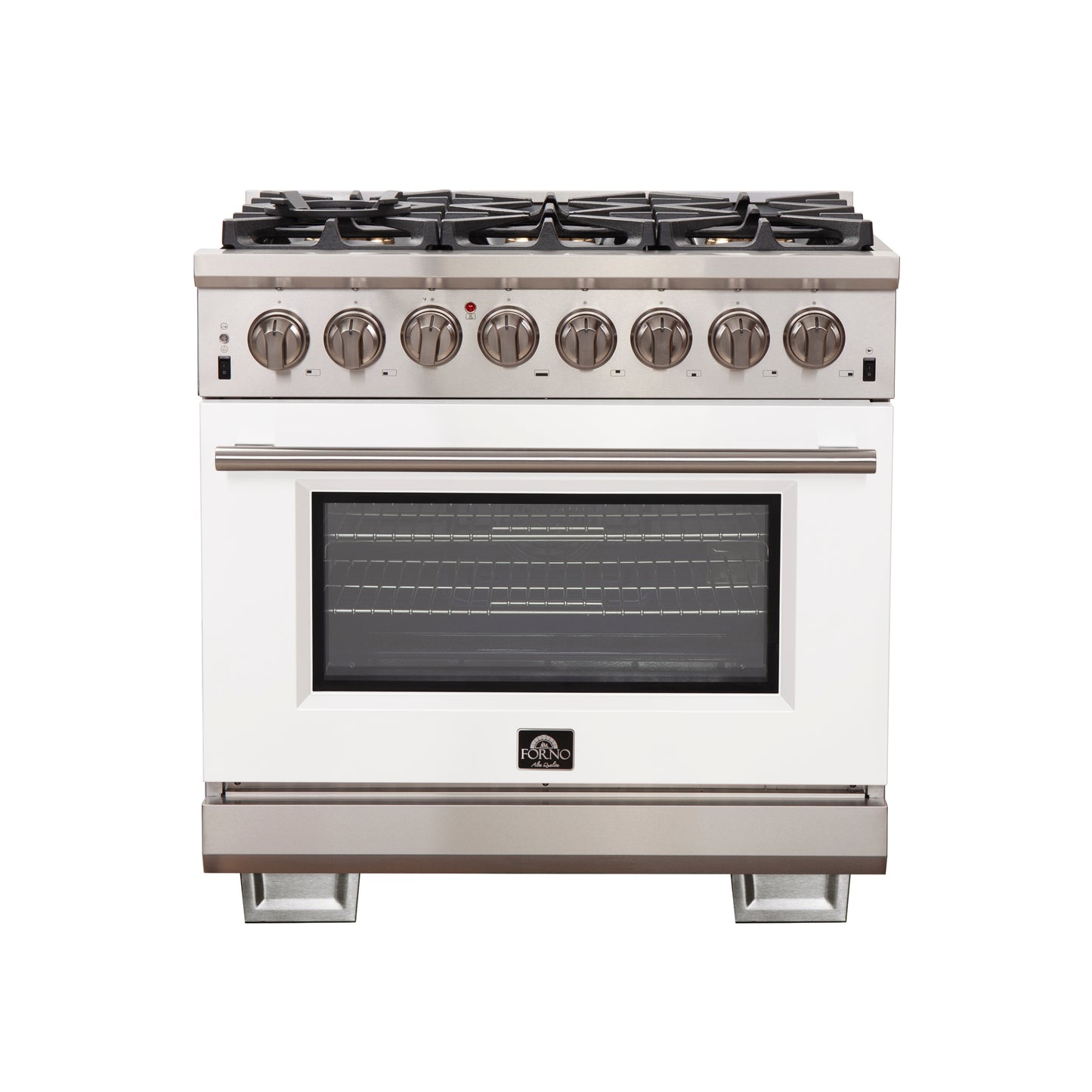 Forno Capriasca 36-Inch Freestanding Dual Fuel Range, 6 Burners, True Convection Oven, White Door