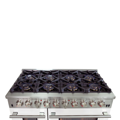 Cocina independiente Forno Capriasca de 48 pulgadas con doble combustible, 8 quemadores, horno de convección real y puertas blancas