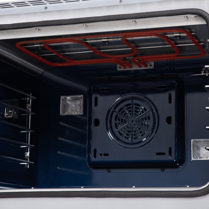 Forno Capriasca 30 Inch Freestanding French Door Dual Fuel Range in White with Antique Brass Accessories, 5 Burners, True Convection Oven